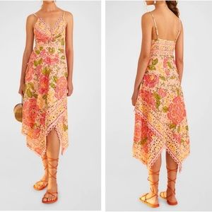 FARM Rio Blooming Floral Embroidered Handkerchief Midi
Dress size Large L NWOT